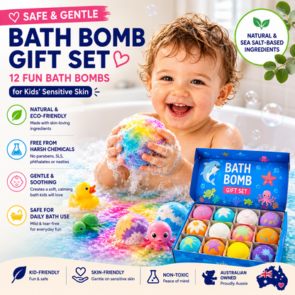 🔥 Limited Time – Save 70% Today❤Gentle Kids Bath Bomb Set 🦘– Food-Grade Colors, Surprise Toys & Fun Bath Time Adventures