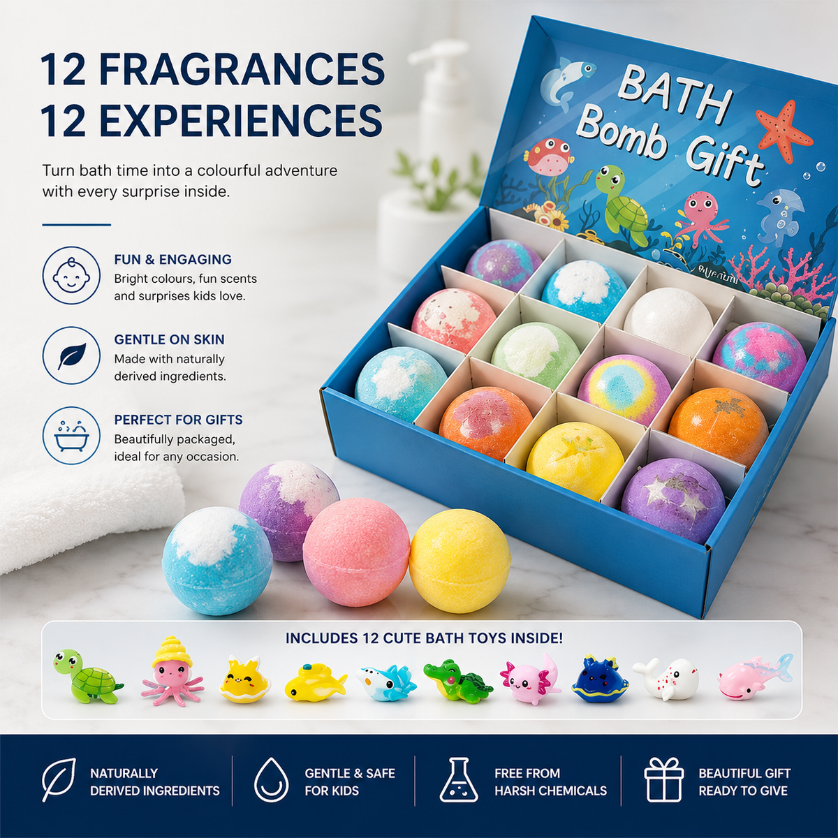 30% 🪴☀️Gentle Kids Bath Bomb Set – Food-Grade Colors, Surprise Toys & Fun Bath Time Adventures