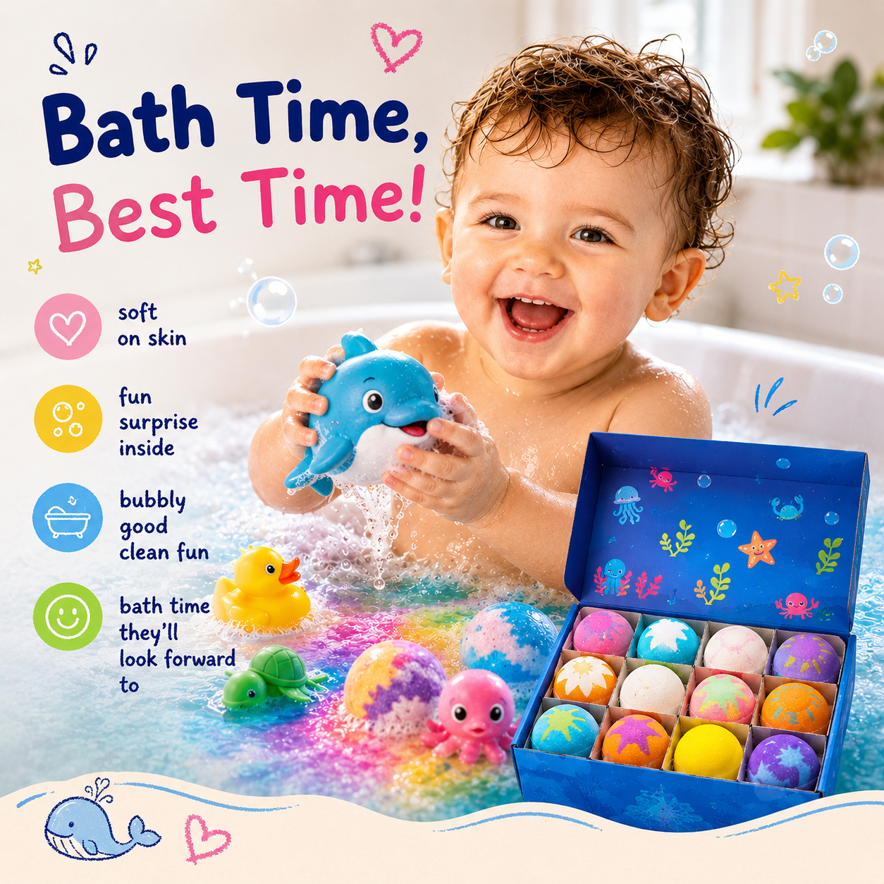 6 Bath Bombs + 6 Surprise Ocean Toys — A$9.49 each