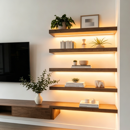LED Floating Wall Shelves – Modern Wall Mounted Display Shelves with Ambient Lighting