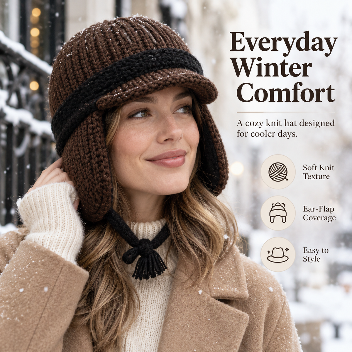 Keepbetterlily® Chunky Knit Ear-Flap Trapper Winter Hat
