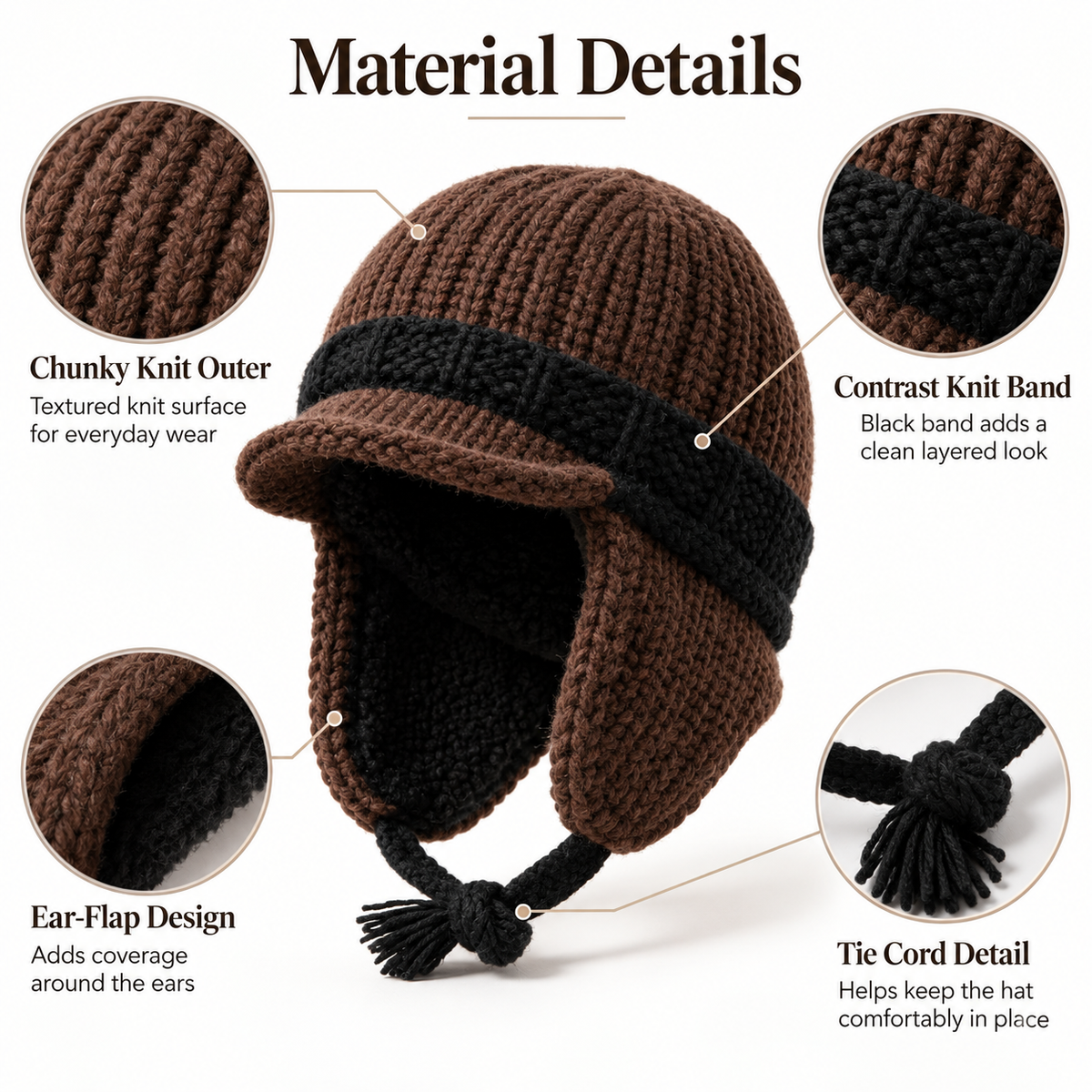 Keepbetterlily® Chunky Knit Ear-Flap Trapper Winter Hat