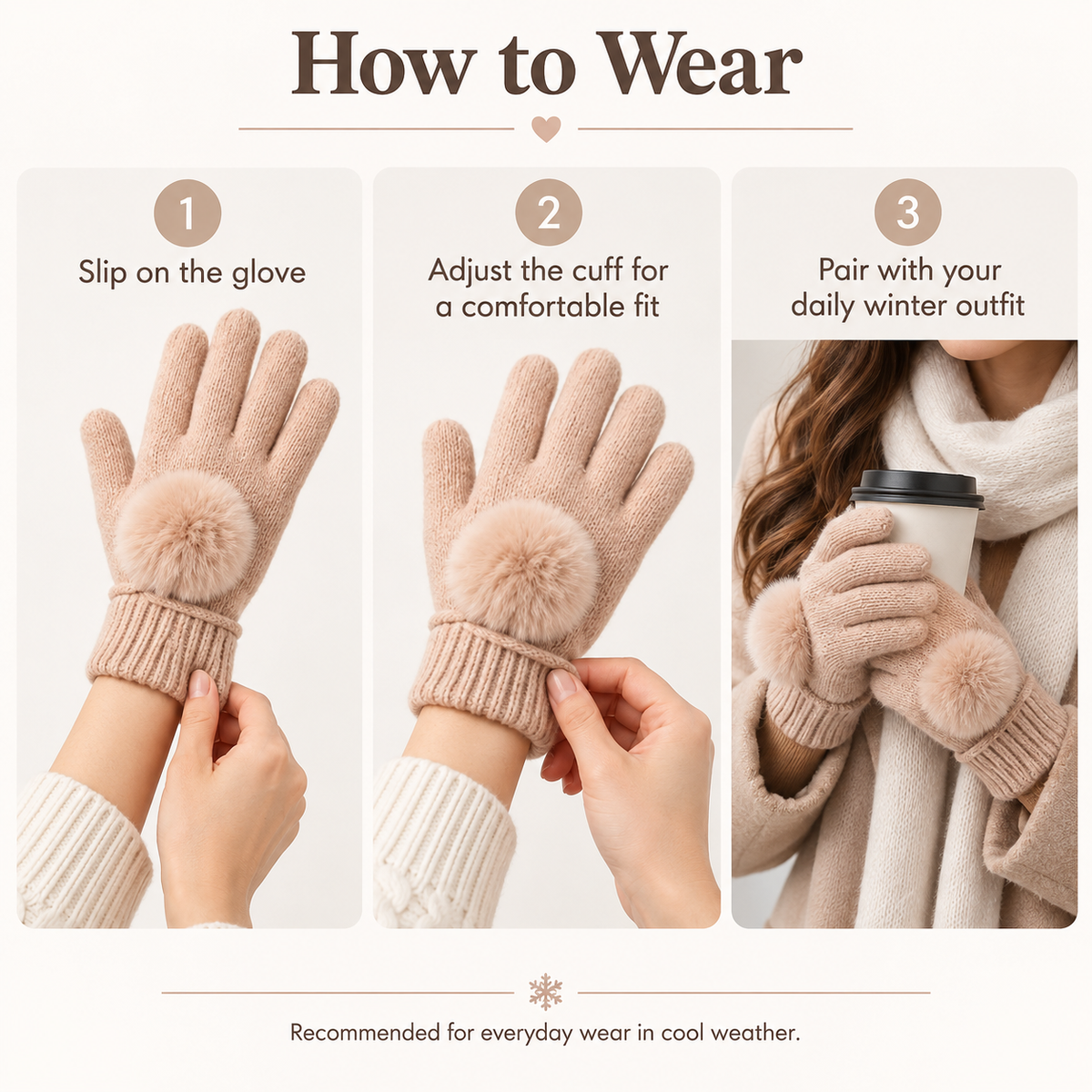 Keepbetterlily® Knit Gloves with Fluffy Pom-Pom
