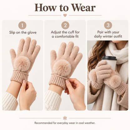 Keepbetterlily® Knit Gloves with Fluffy Pom-Pom