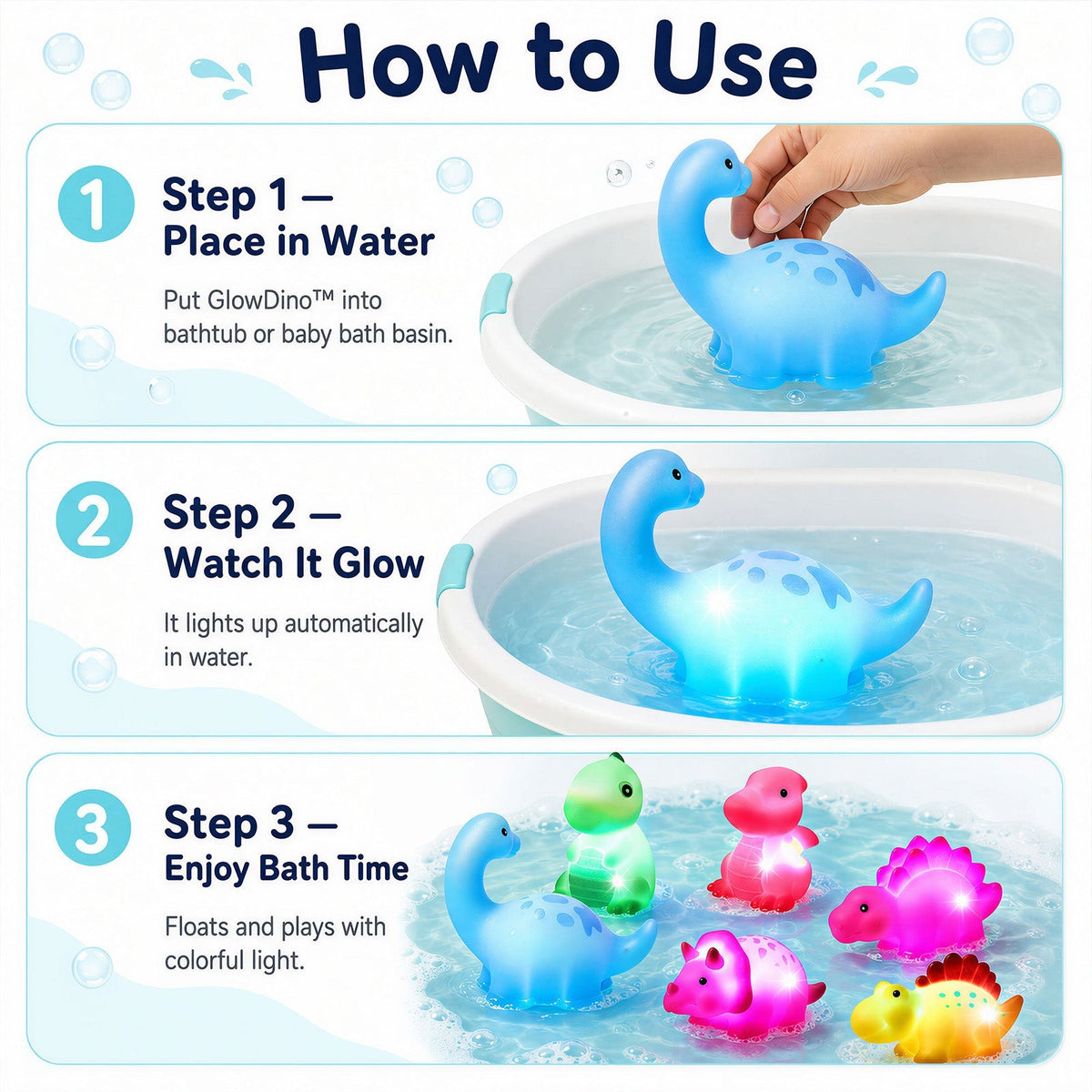 30% 💦BVJ® Baby Light-Up Dinosaur Bath Toy—🎈Lights up in water, changes with  temperature, and turns every bath into a fun little adventure.
