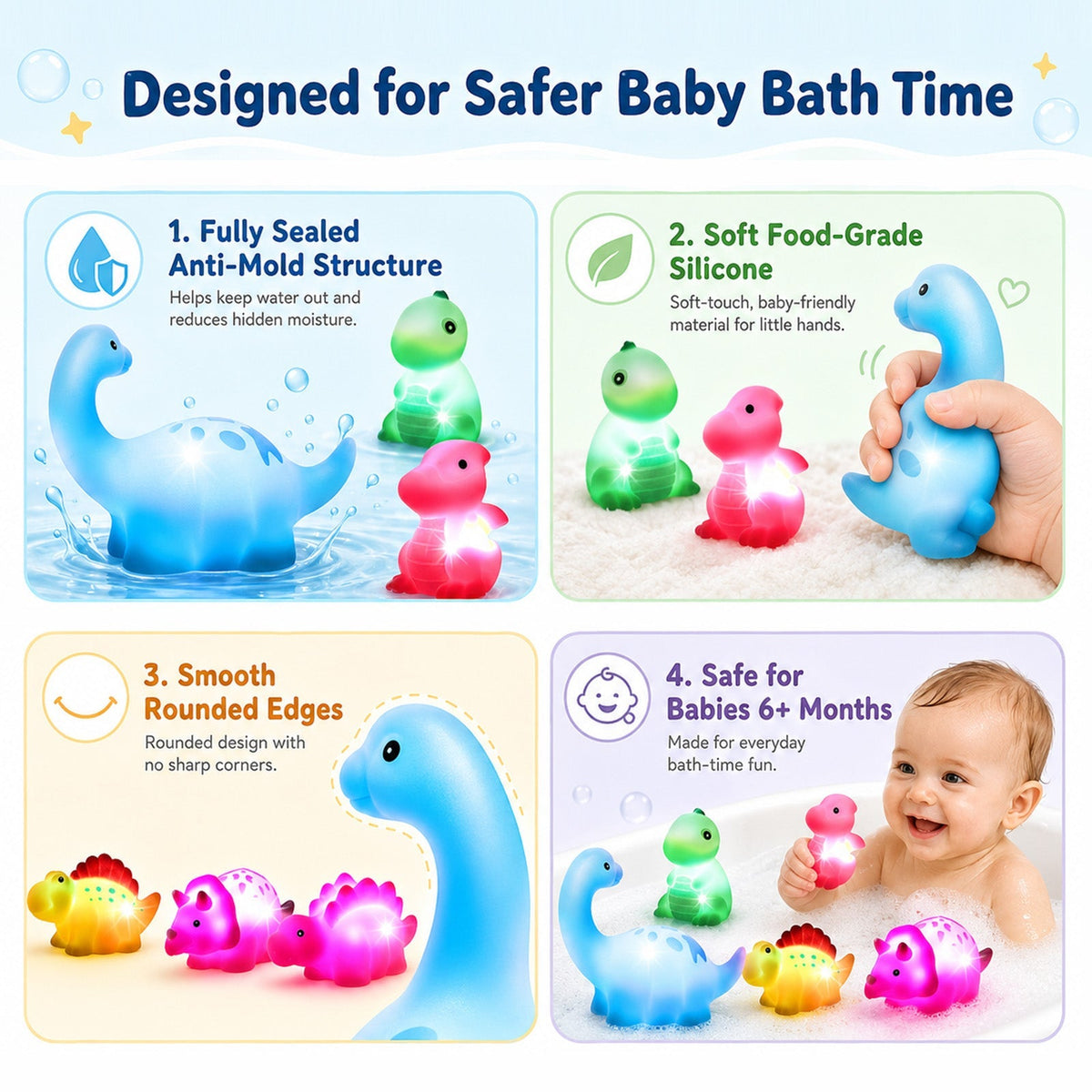 30% 💦BVJ® Baby Light-Up Dinosaur Bath Toy—🎈Lights up in water, changes with  temperature, and turns every bath into a fun little adventure.
