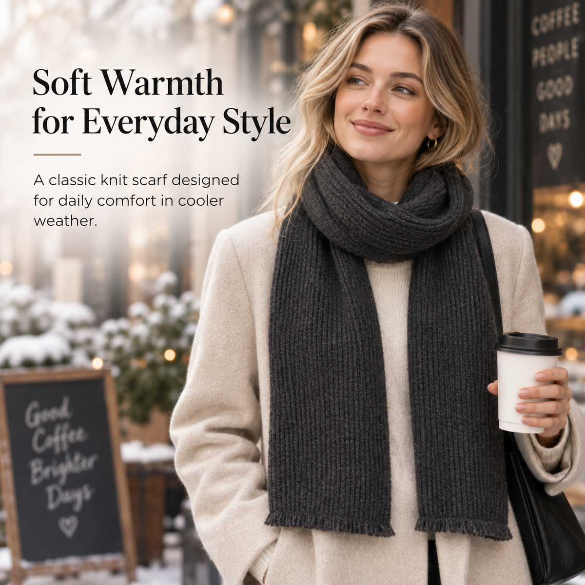 Keepbetterlily® Dark Grey Ribbed Knit Winter Scarf