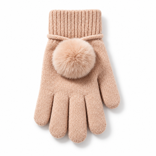 Keepbetterlily® Knit Gloves with Fluffy Pom-Pom