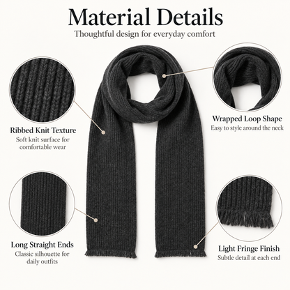 Keepbetterlily® Dark Grey Ribbed Knit Winter Scarf