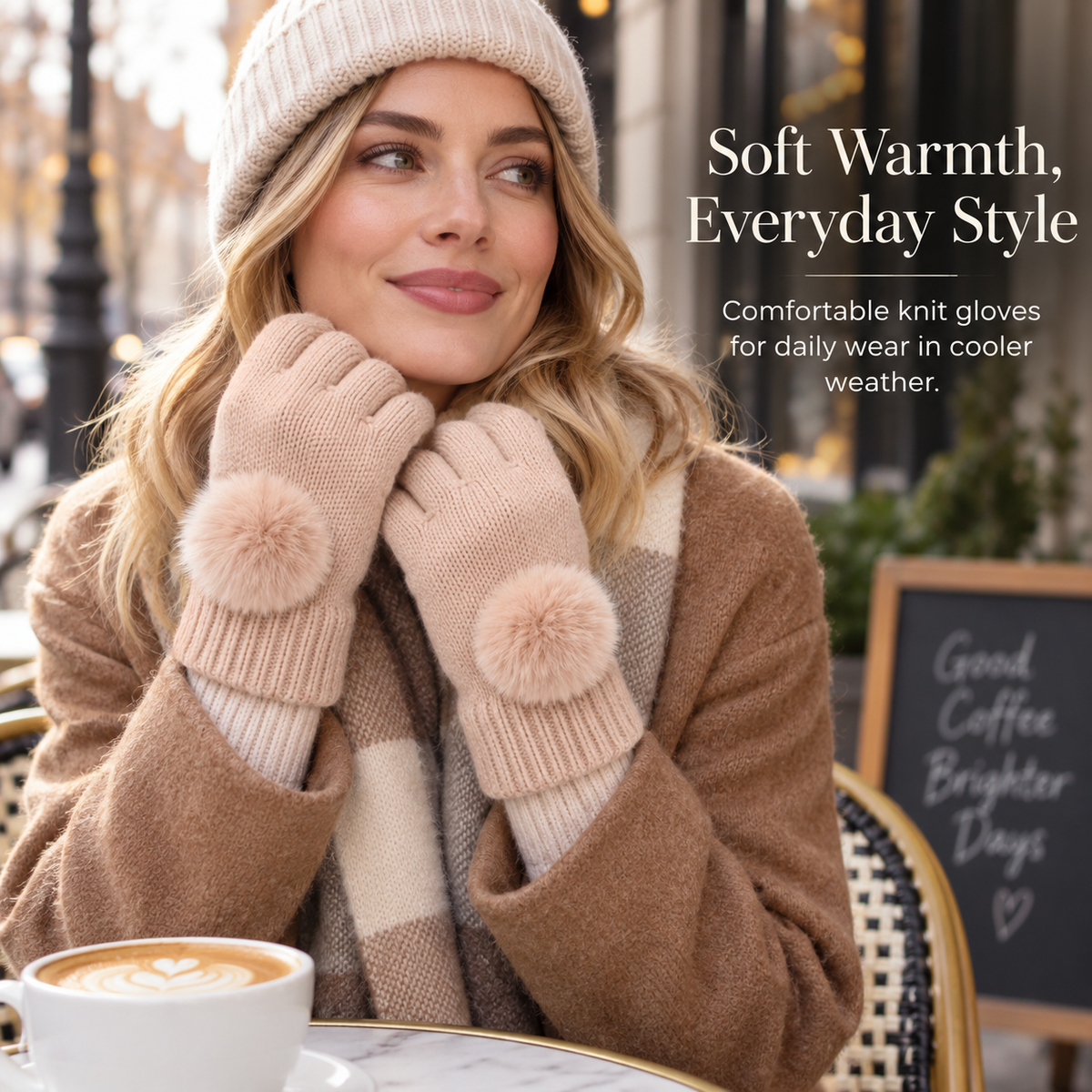 Keepbetterlily® Knit Gloves with Fluffy Pom-Pom