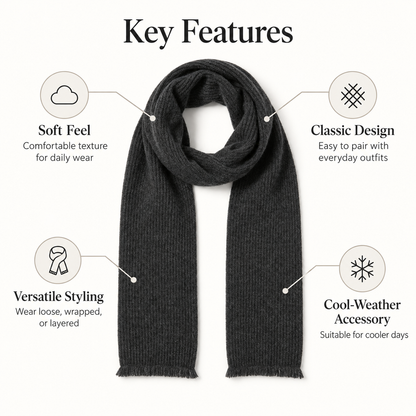 Keepbetterlily® Dark Grey Ribbed Knit Winter Scarf