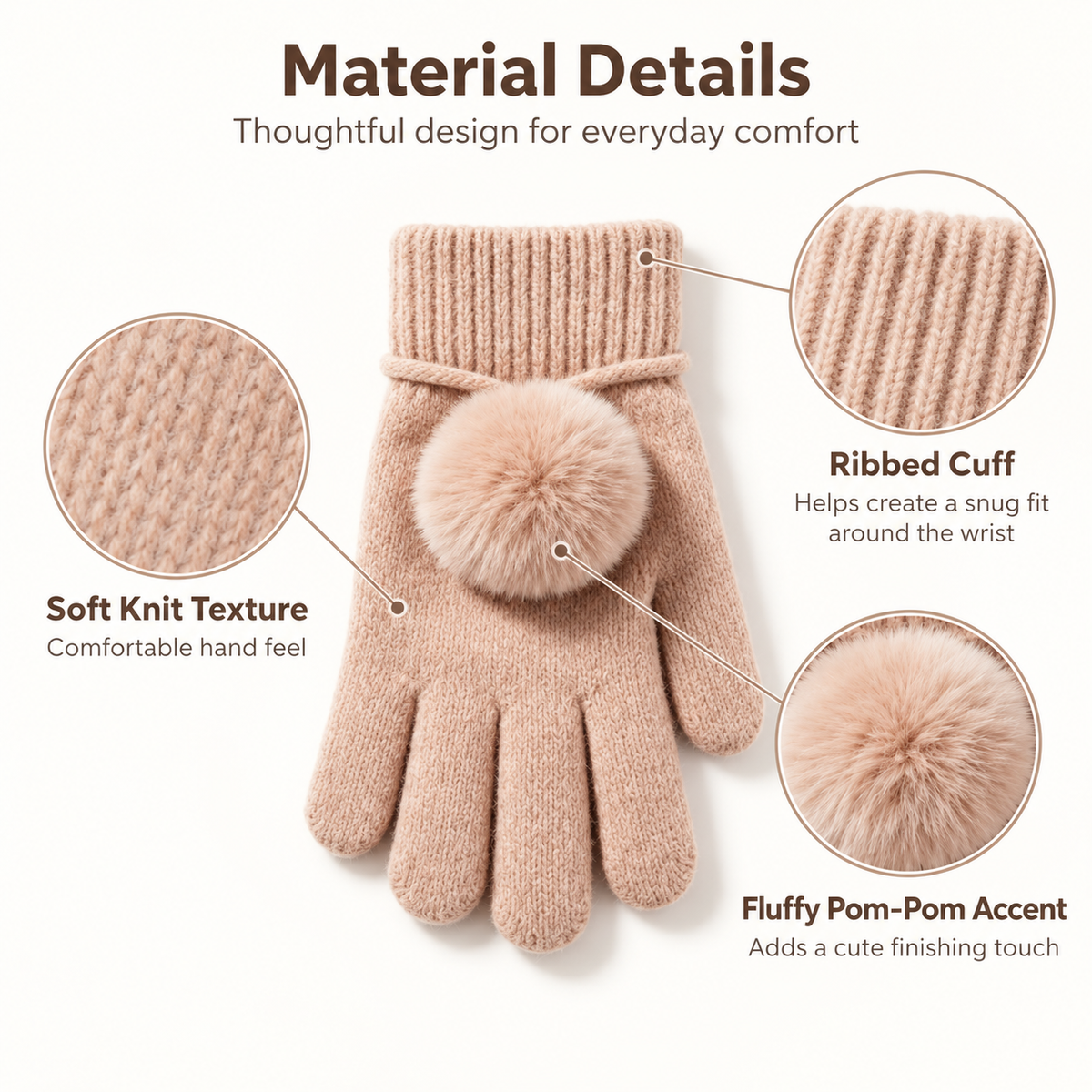 Keepbetterlily® Knit Gloves with Fluffy Pom-Pom