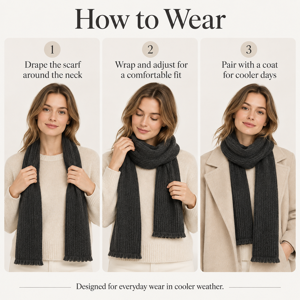 Keepbetterlily® Dark Grey Ribbed Knit Winter Scarf