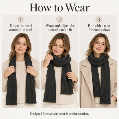 Keepbetterlily® Dark Grey Ribbed Knit Winter Scarf