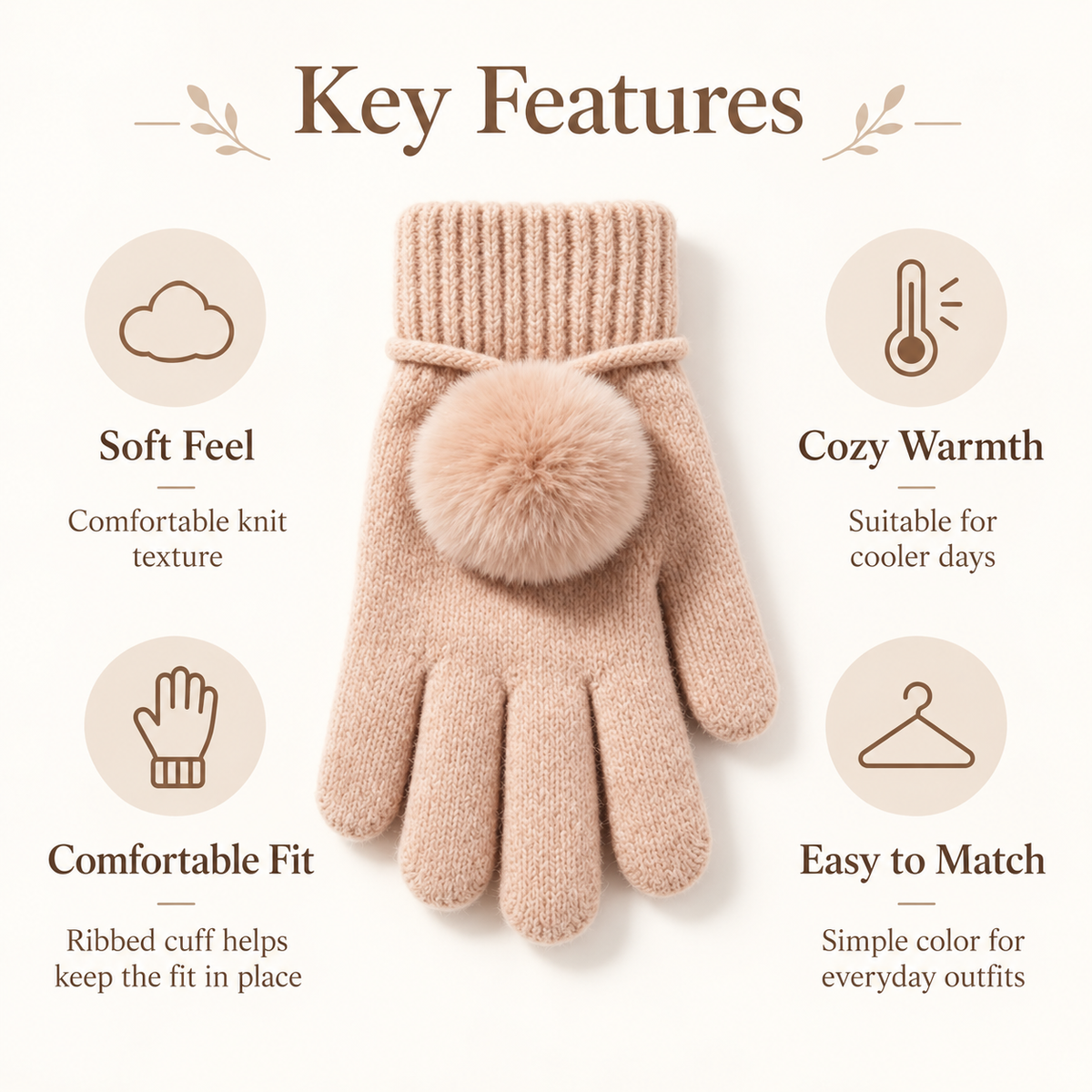 Keepbetterlily® Knit Gloves with Fluffy Pom-Pom