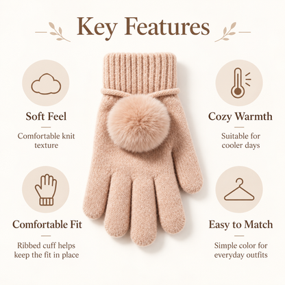 Keepbetterlily® Knit Gloves with Fluffy Pom-Pom