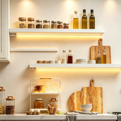 LED Floating Wall Shelves – Modern Wall Mounted Display Shelves with Ambient Lighting