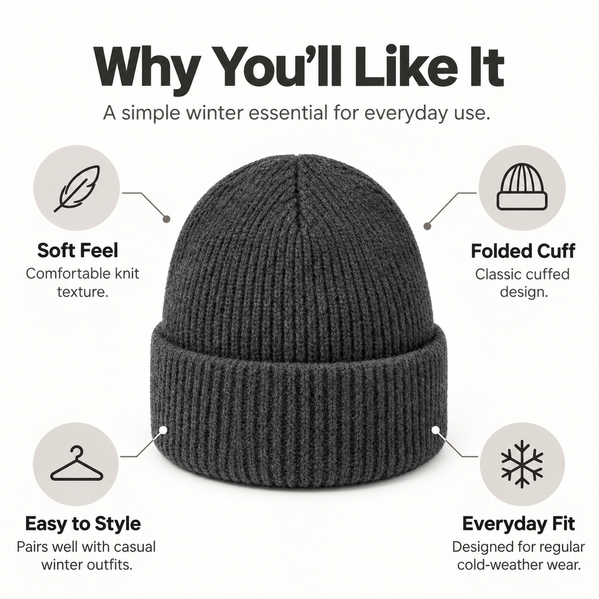Keepbetterlily® Classic Rib‑Knit Cuffed Winter Beanie