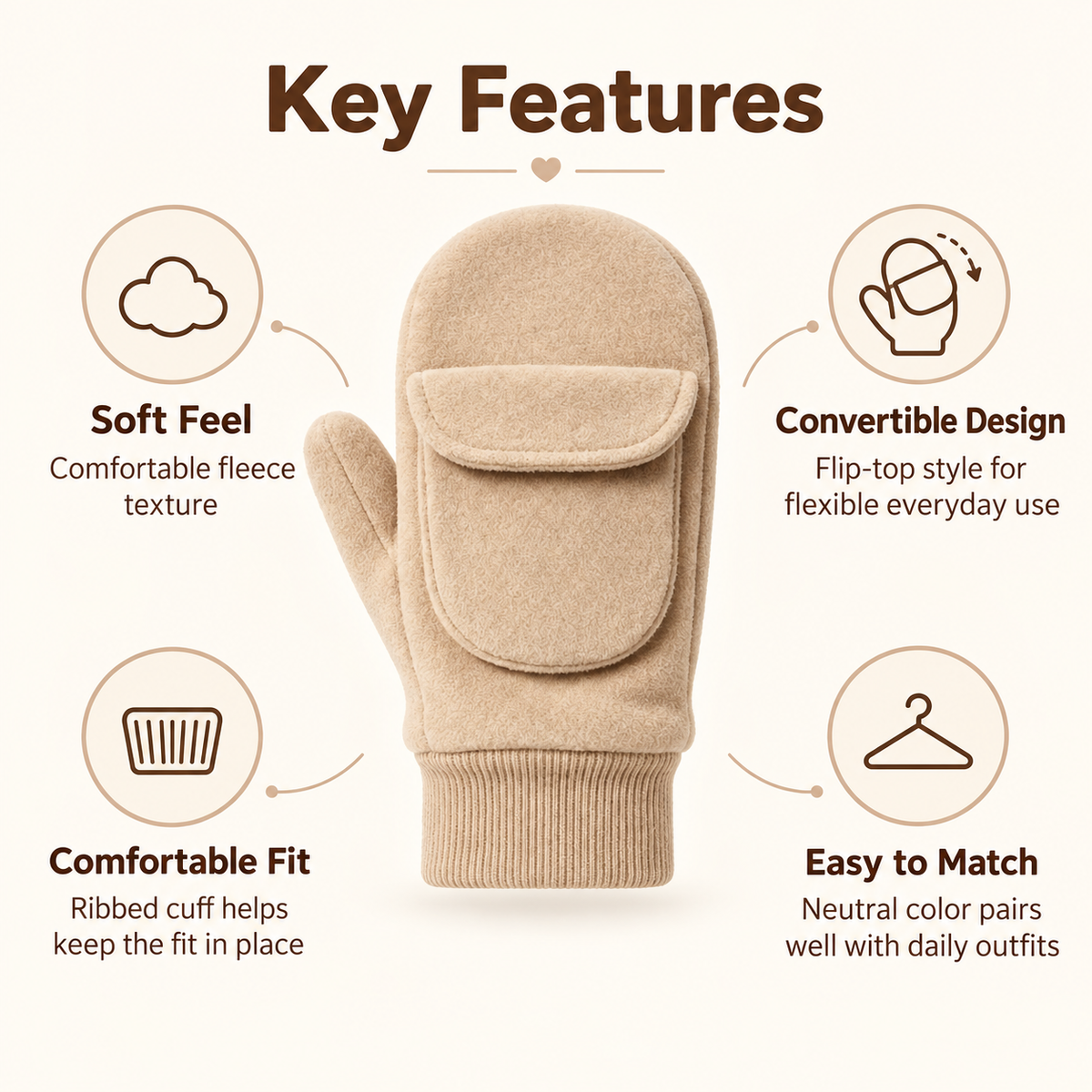 Keepbetterlily® 2‑in‑1 Flip‑Top Fleece Convertible Mittens