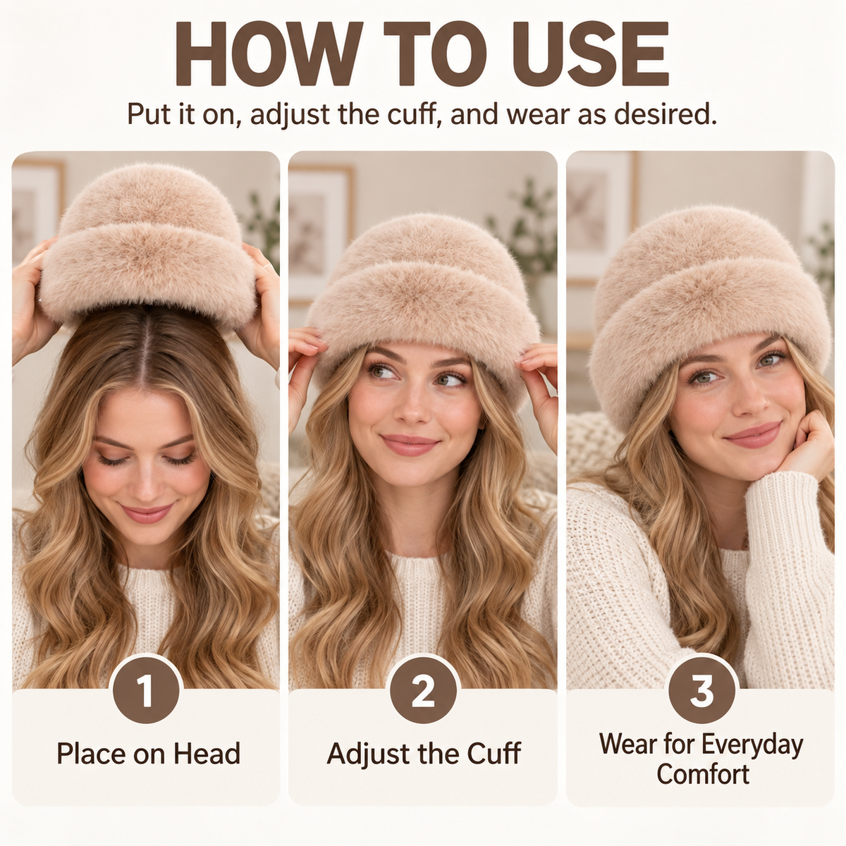 Keepbetterlily®  Soft Faux‑Fur Folded‑Cuff Winter Beanie