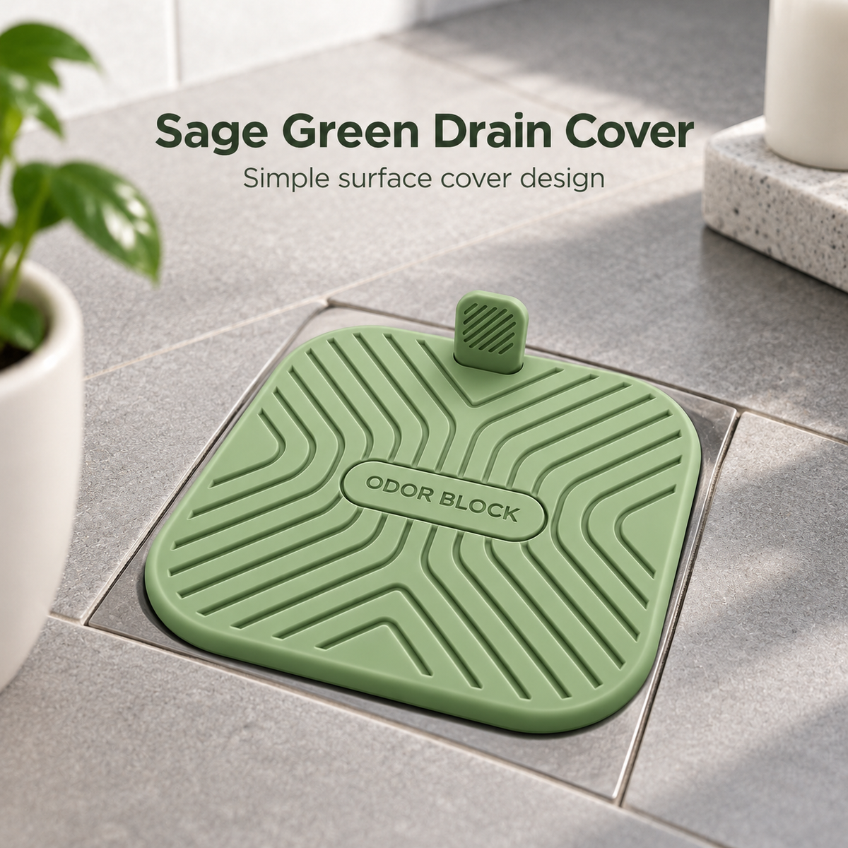 Keepbetterlily Sage Green Drain Cover with Raised Grip Tab