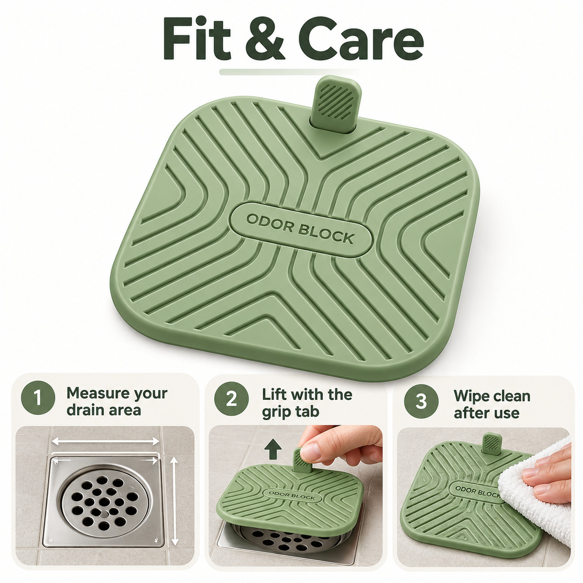 Keepbetterlily Sage Green Drain Cover with Raised Grip Tab