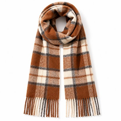 Keepbetterlily® Brown Cream Plaid Fringed Winter Scarf