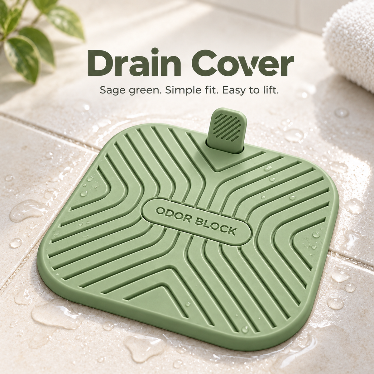 Keepbetterlily Sage Green Drain Cover with Raised Grip Tab