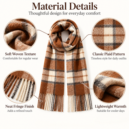 Keepbetterlily® Brown Cream Plaid Fringed Winter Scarf