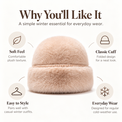 Keepbetterlily®  Soft Faux‑Fur Folded‑Cuff Winter Beanie