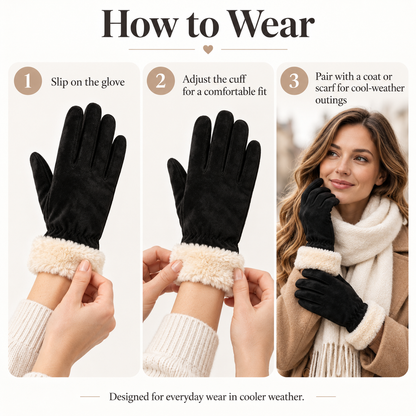 Keepbetterlily® Faux‑Suede Gloves with Sherpa Cuff