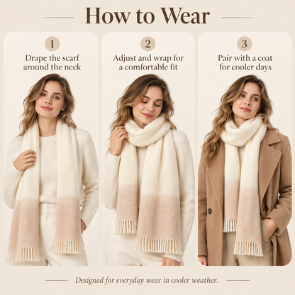 Keepbetterlily® Cream Beige Gradient Fringed Winter Scarf