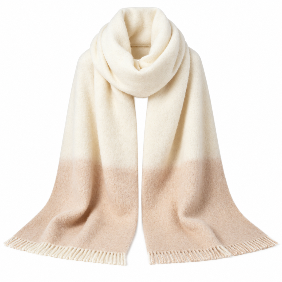 Keepbetterlily® Cream Beige Gradient Fringed Winter Scarf