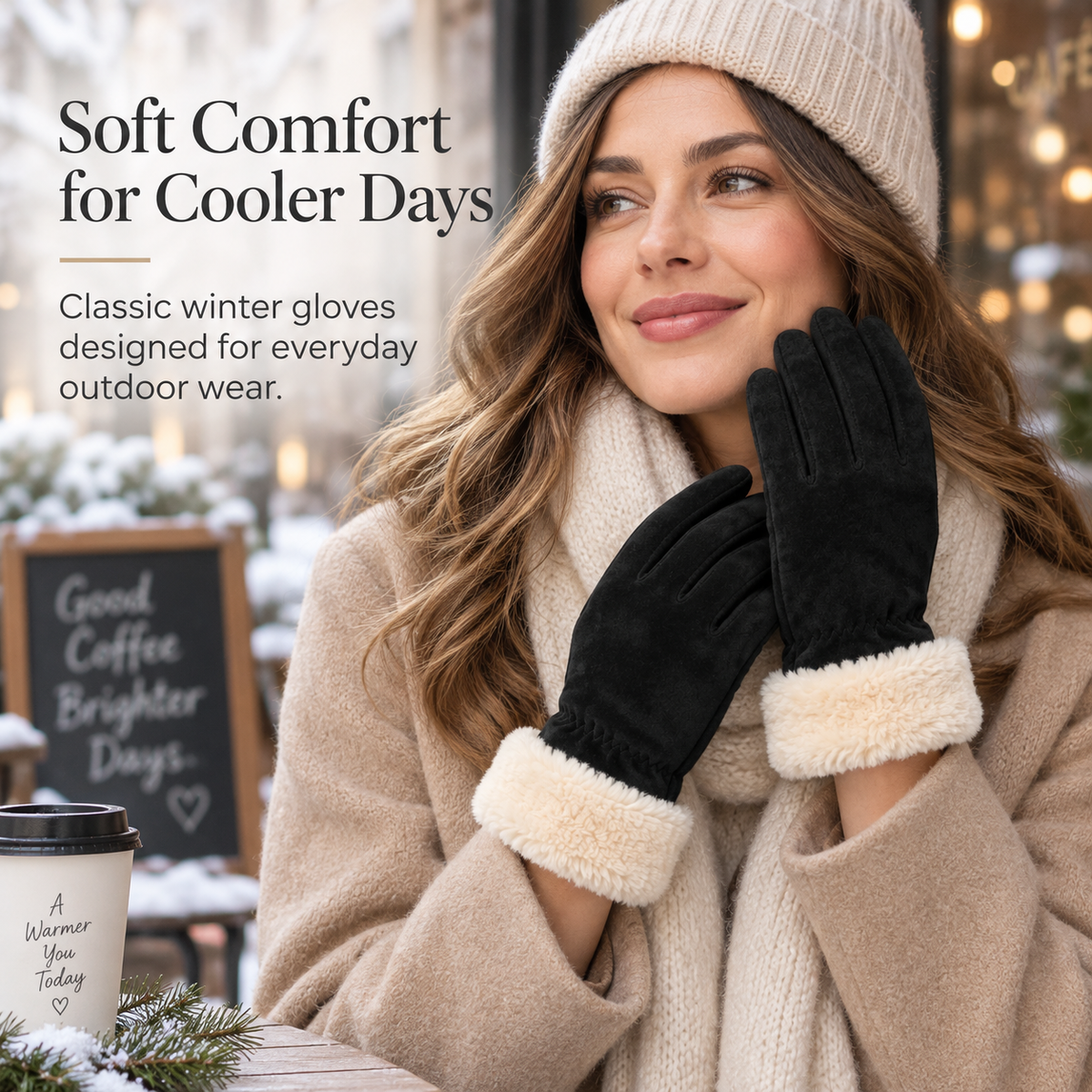 Keepbetterlily® Faux‑Suede Gloves with Sherpa Cuff