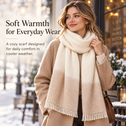 Keepbetterlily® Cream Beige Gradient Fringed Winter Scarf