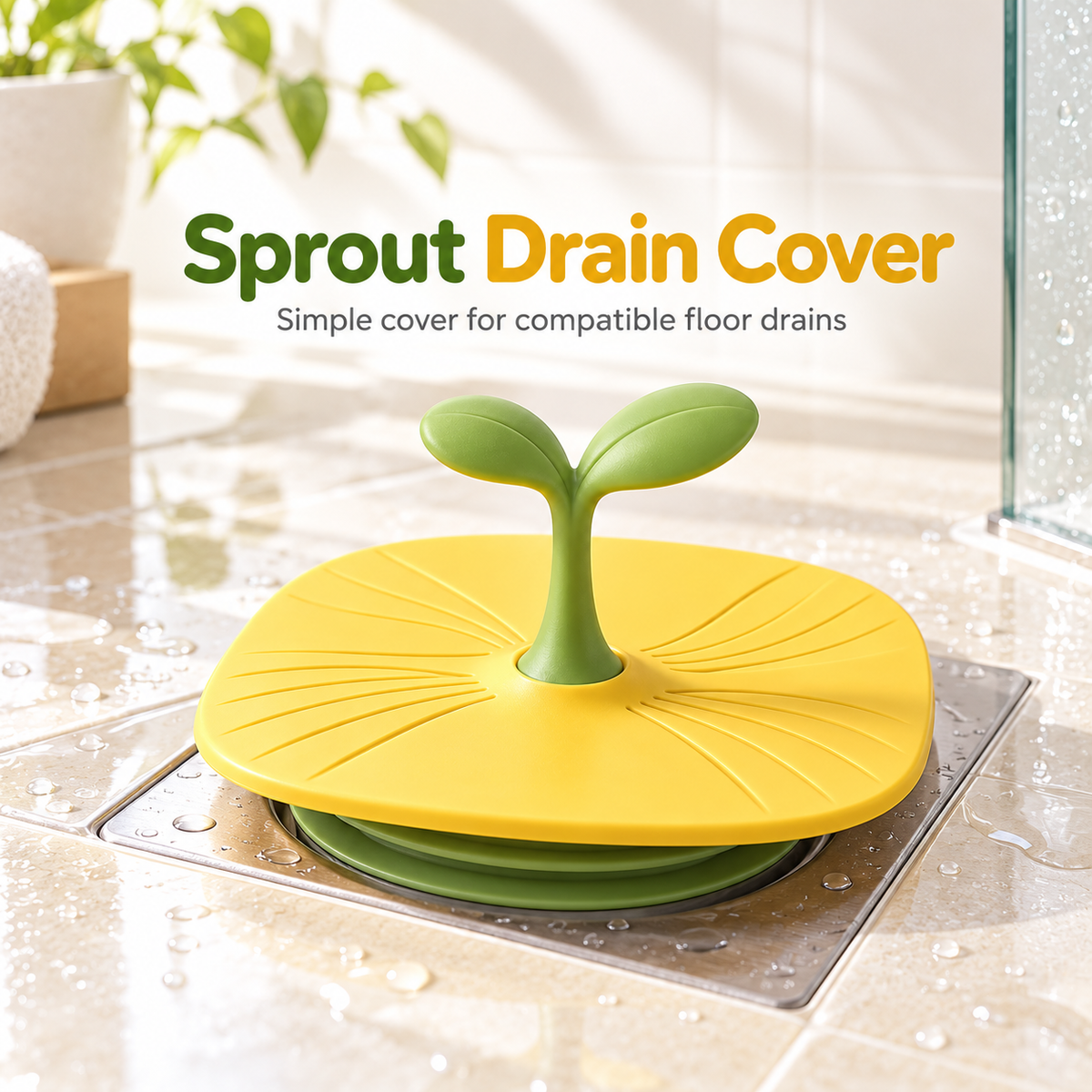 Keepbetterlily Yellow Drain Cover with Green Sprout Handle