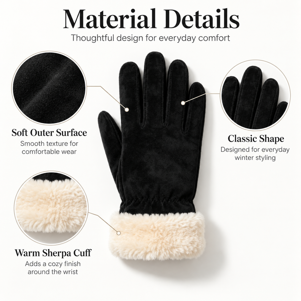 Keepbetterlily® Faux‑Suede Gloves with Sherpa Cuff