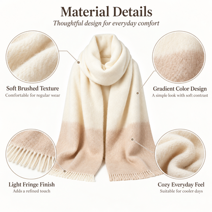 Keepbetterlily® Cream Beige Gradient Fringed Winter Scarf