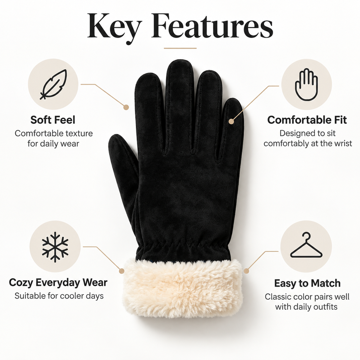 Keepbetterlily® Faux‑Suede Gloves with Sherpa Cuff