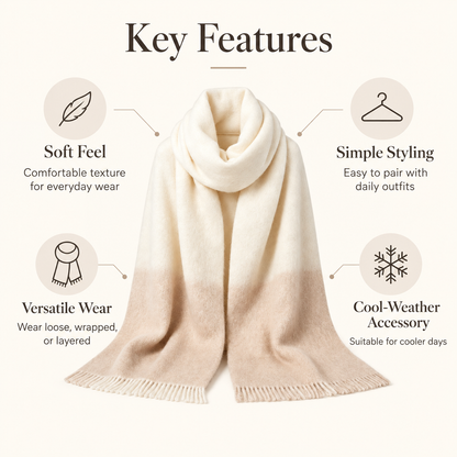 Keepbetterlily® Cream Beige Gradient Fringed Winter Scarf