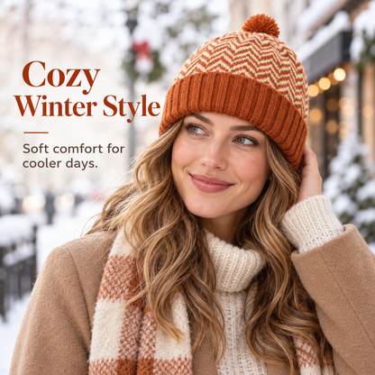 Keepbetterlily®  Cuffed Ribbed Patterned Women Knit Beanie