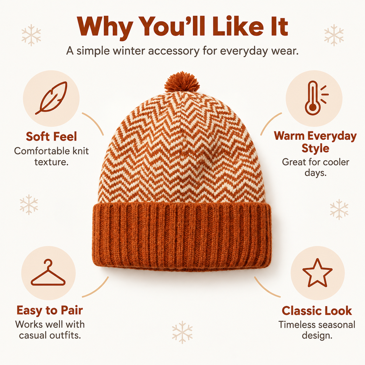 Keepbetterlily®  Cuffed Ribbed Patterned Women Knit Beanie