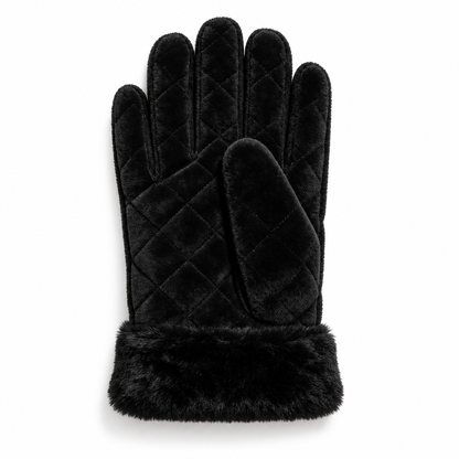 Keepbetterlily® Black Quilted Velvet Winter Gloves