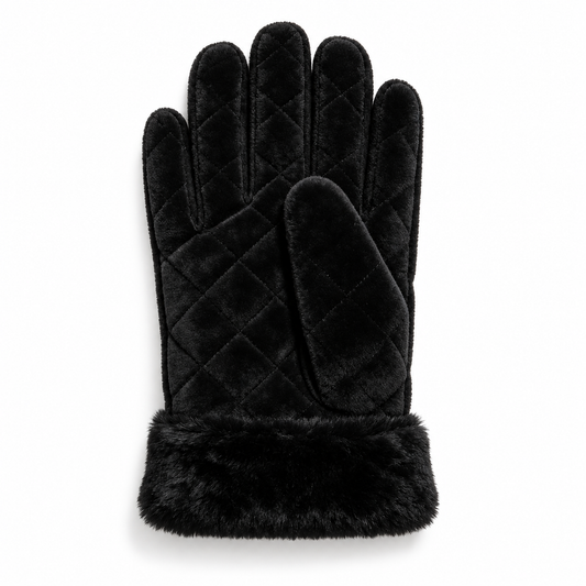 Keepbetterlily® Black Quilted Velvet Winter Gloves