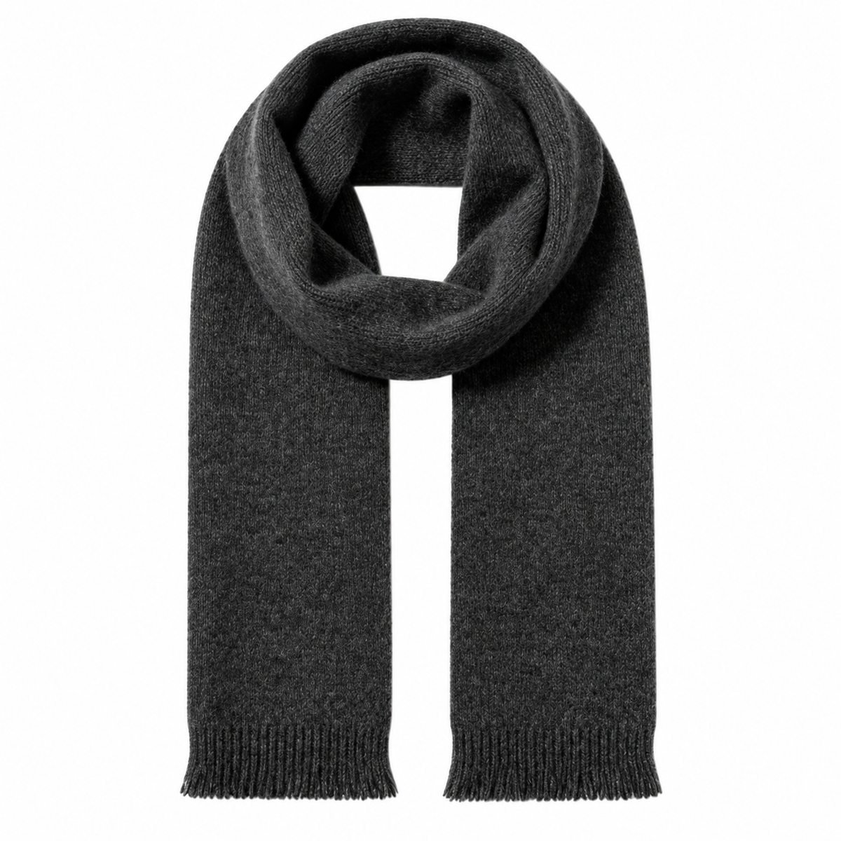 Keepbetterlily®  Dark Grey Solid Knit Fringed Winter Scarf