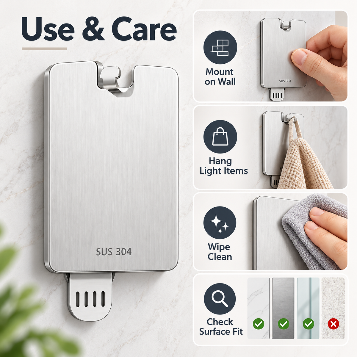 Keepbetterlily Silver-Tone Hook Holder with Rectangular Backplate