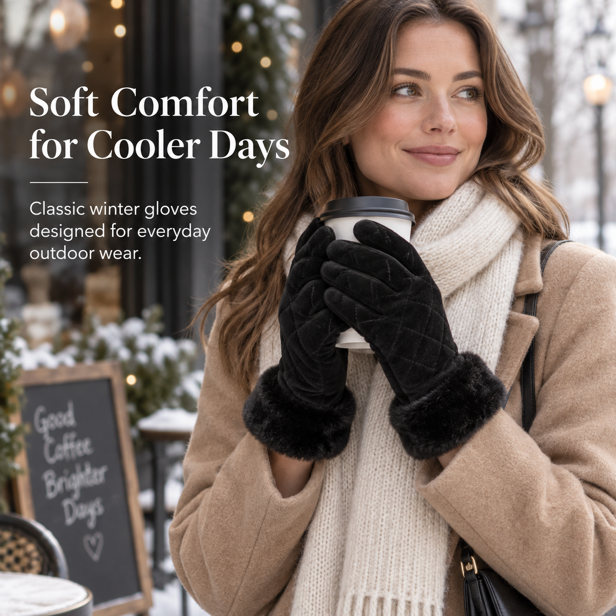 Keepbetterlily® Black Quilted Velvet Winter Gloves