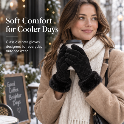 Keepbetterlily® Black Quilted Velvet Winter Gloves