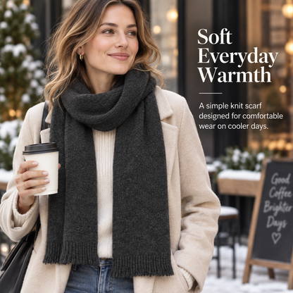 Keepbetterlily®  Dark Grey Solid Knit Fringed Winter Scarf