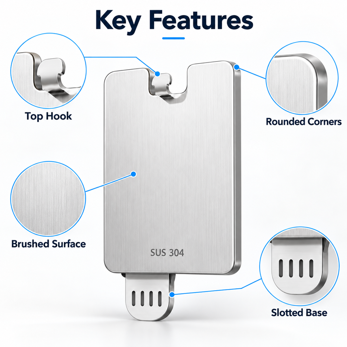 Keepbetterlily Silver-Tone Hook Holder with Rectangular Backplate